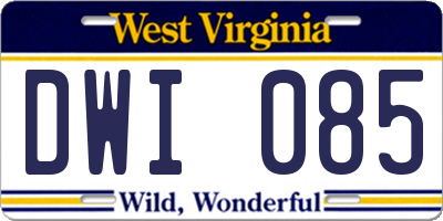 WV license plate DWI085