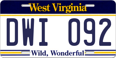 WV license plate DWI092
