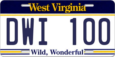 WV license plate DWI100