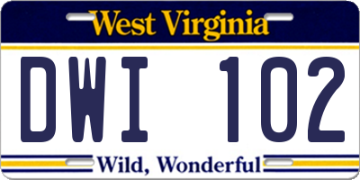 WV license plate DWI102
