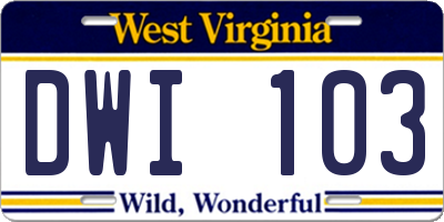 WV license plate DWI103