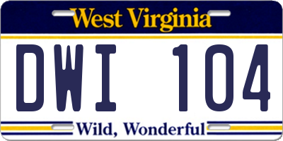 WV license plate DWI104