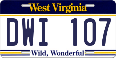 WV license plate DWI107