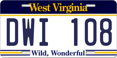 WV license plate DWI108