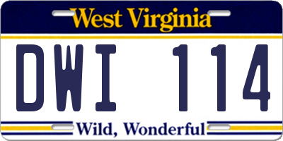 WV license plate DWI114