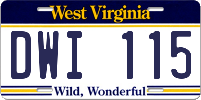 WV license plate DWI115