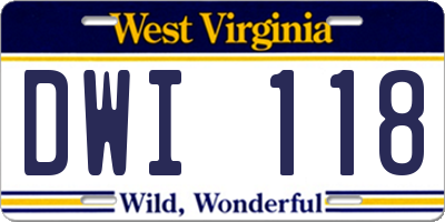 WV license plate DWI118