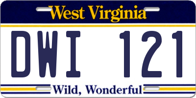 WV license plate DWI121