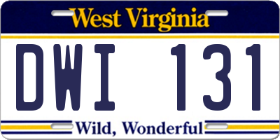 WV license plate DWI131