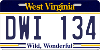WV license plate DWI134