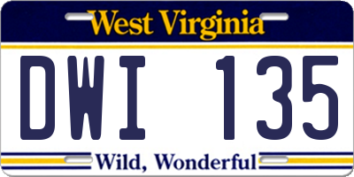 WV license plate DWI135