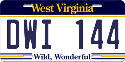 WV license plate DWI144
