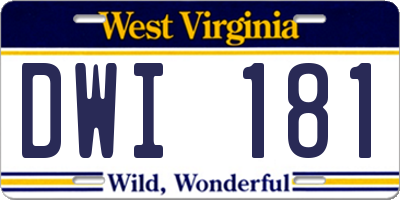 WV license plate DWI181
