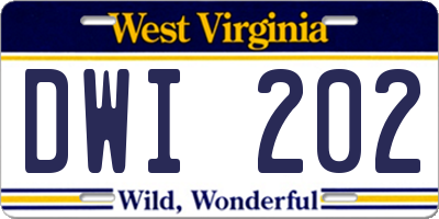 WV license plate DWI202