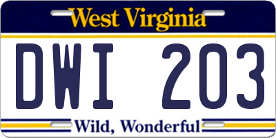 WV license plate DWI203