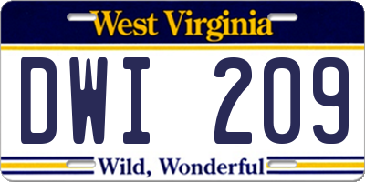 WV license plate DWI209
