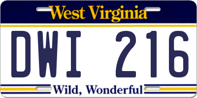 WV license plate DWI216