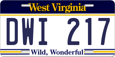 WV license plate DWI217
