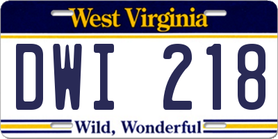 WV license plate DWI218