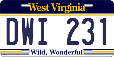WV license plate DWI231