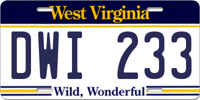 WV license plate DWI233