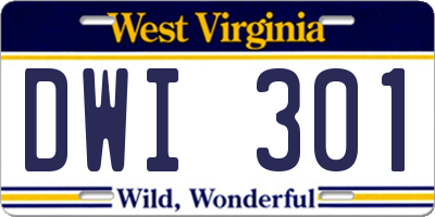 WV license plate DWI301