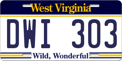 WV license plate DWI303