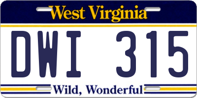 WV license plate DWI315
