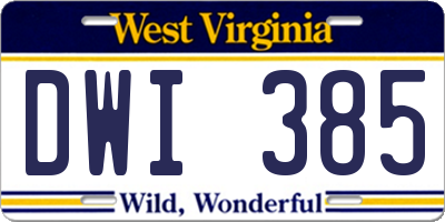 WV license plate DWI385