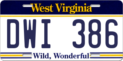 WV license plate DWI386
