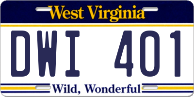 WV license plate DWI401