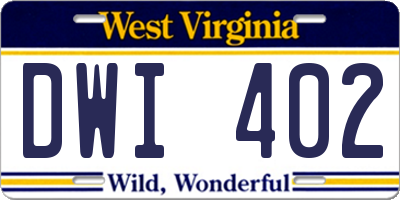 WV license plate DWI402