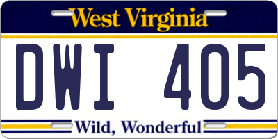 WV license plate DWI405