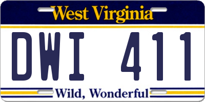 WV license plate DWI411
