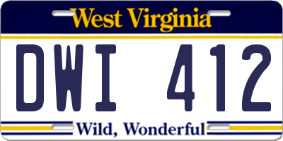 WV license plate DWI412