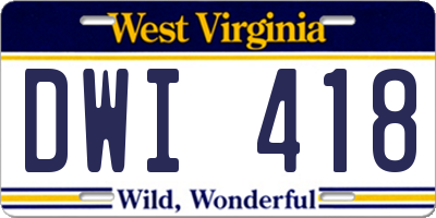 WV license plate DWI418