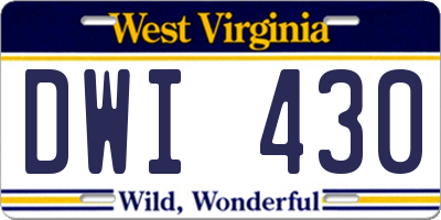 WV license plate DWI430