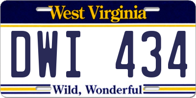 WV license plate DWI434