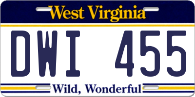 WV license plate DWI455