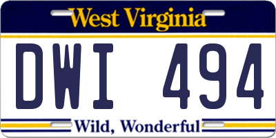 WV license plate DWI494