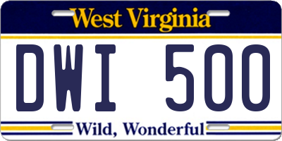 WV license plate DWI500