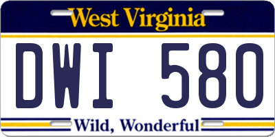 WV license plate DWI580