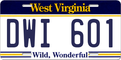 WV license plate DWI601