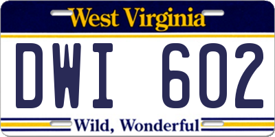 WV license plate DWI602