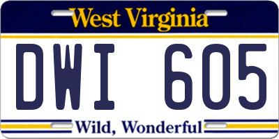 WV license plate DWI605