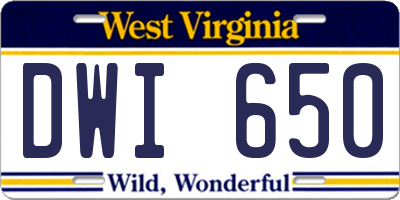 WV license plate DWI650