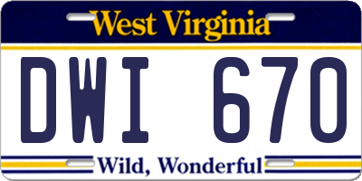 WV license plate DWI670