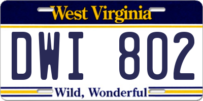 WV license plate DWI802