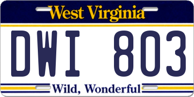 WV license plate DWI803