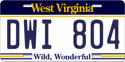 WV license plate DWI804